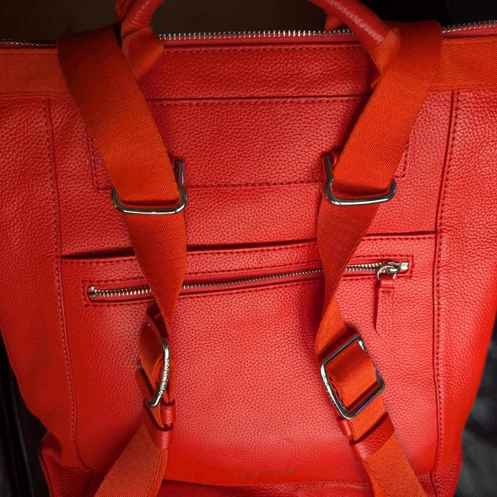 Cole Haan Red Leather Backpack Tote - Picture 3 of 4